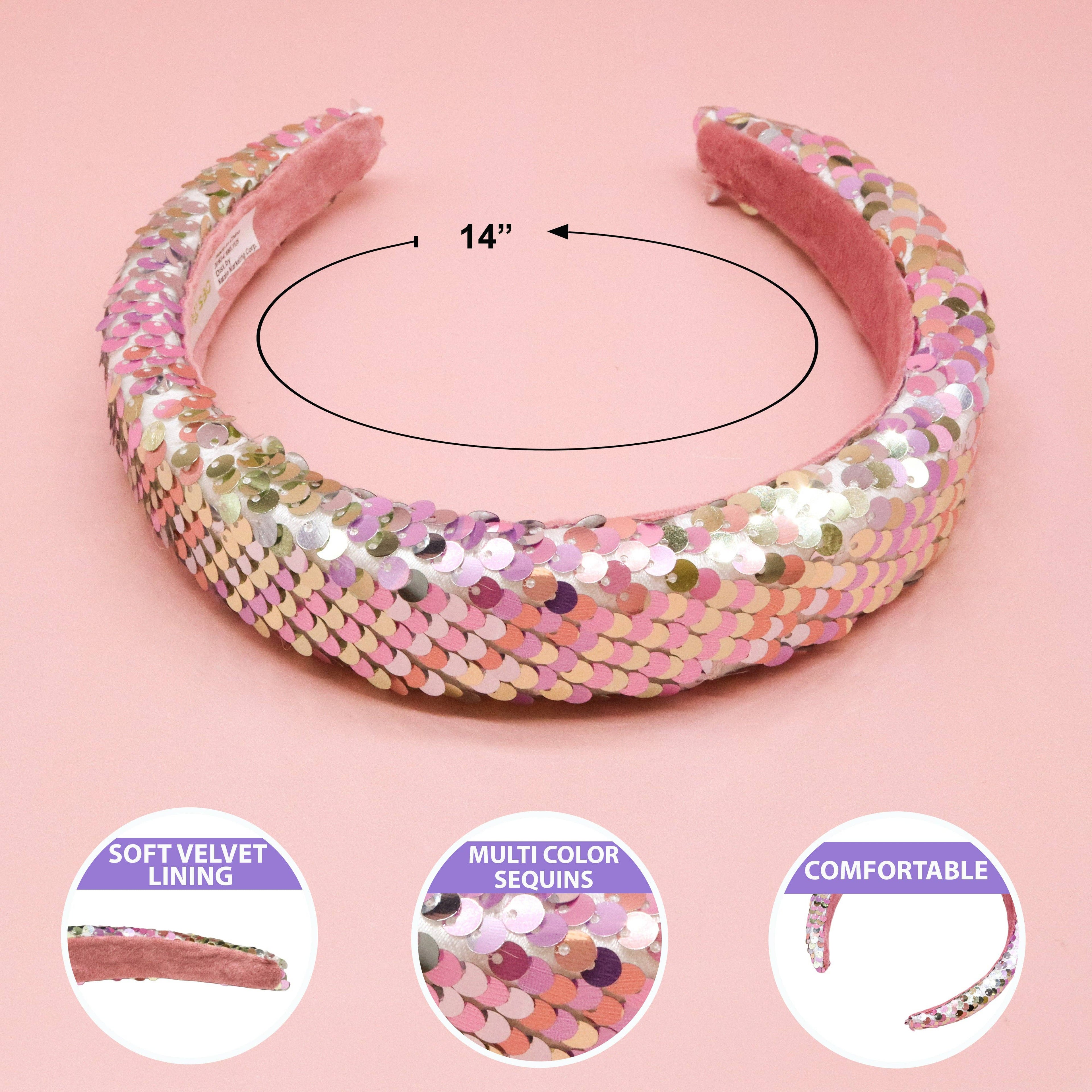 Rainbow Sequin Headband - Kids Padded Hair Band