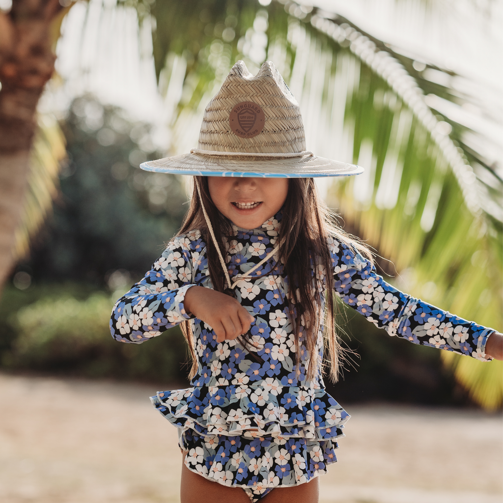 Little Straw Lifeguard Hat (Blue Monstera)