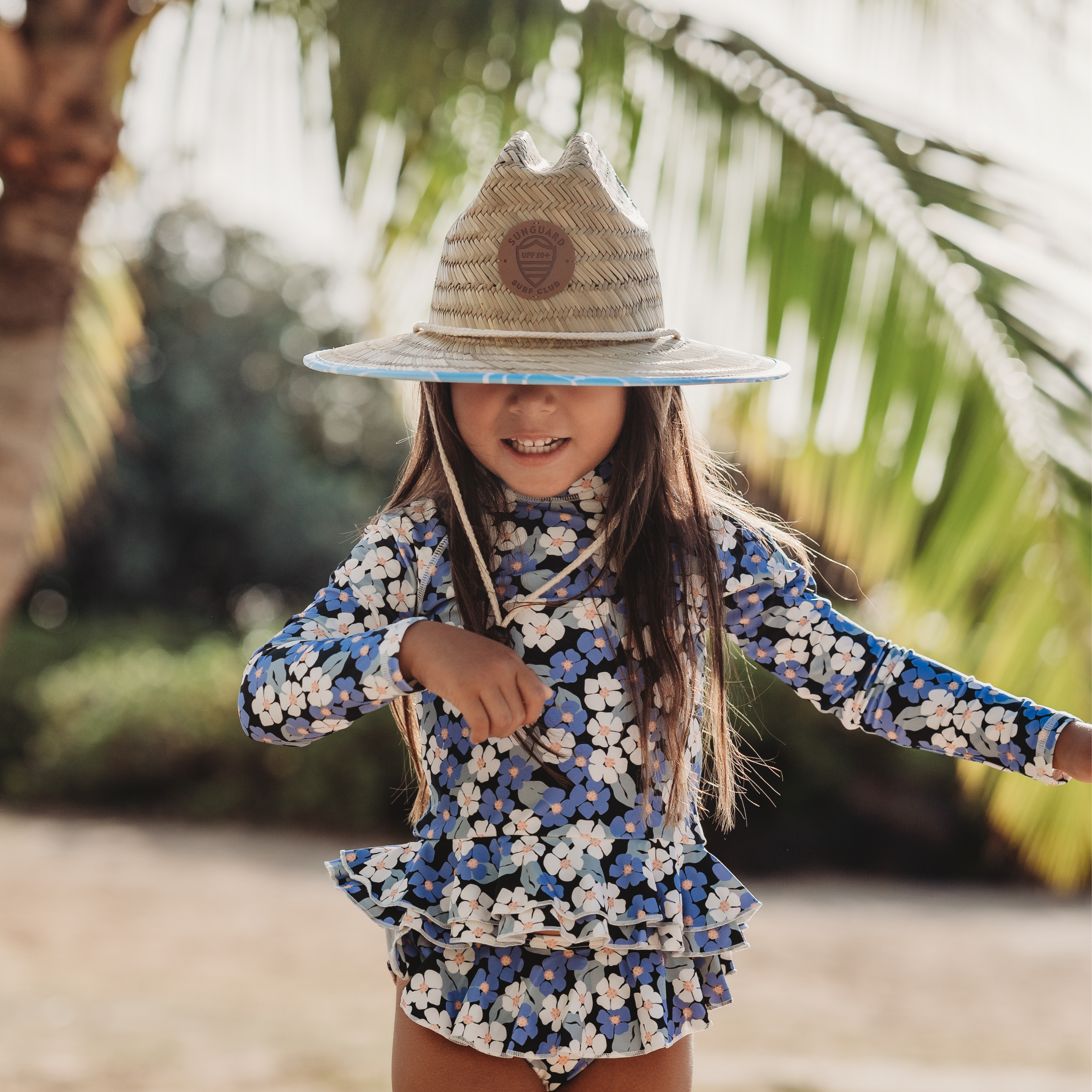 Little Straw Lifeguard Hat (Blue Monstera)