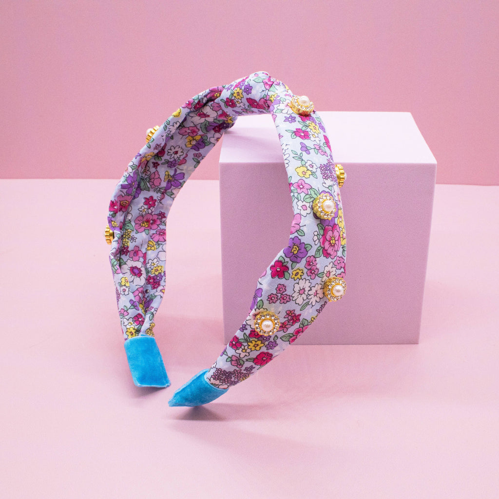 Kids Knot Headband - Embellished Floral Rhinestone Pearl