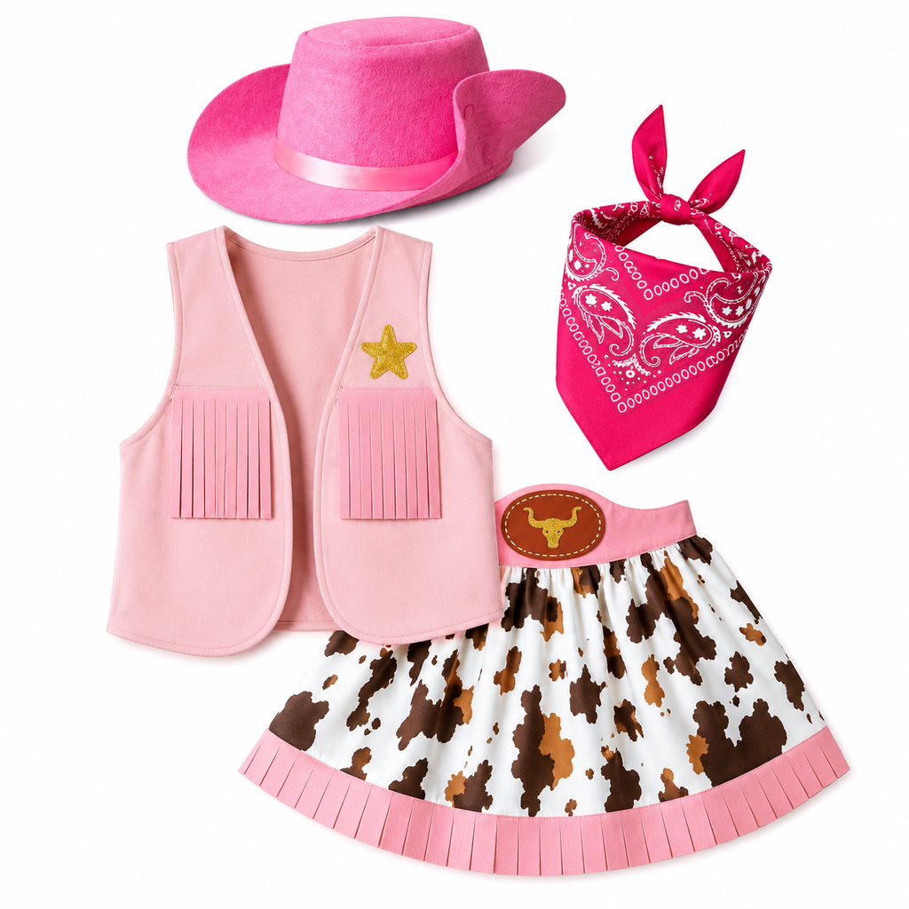 Pink Cowgirl 4-Piece Costume Outfit