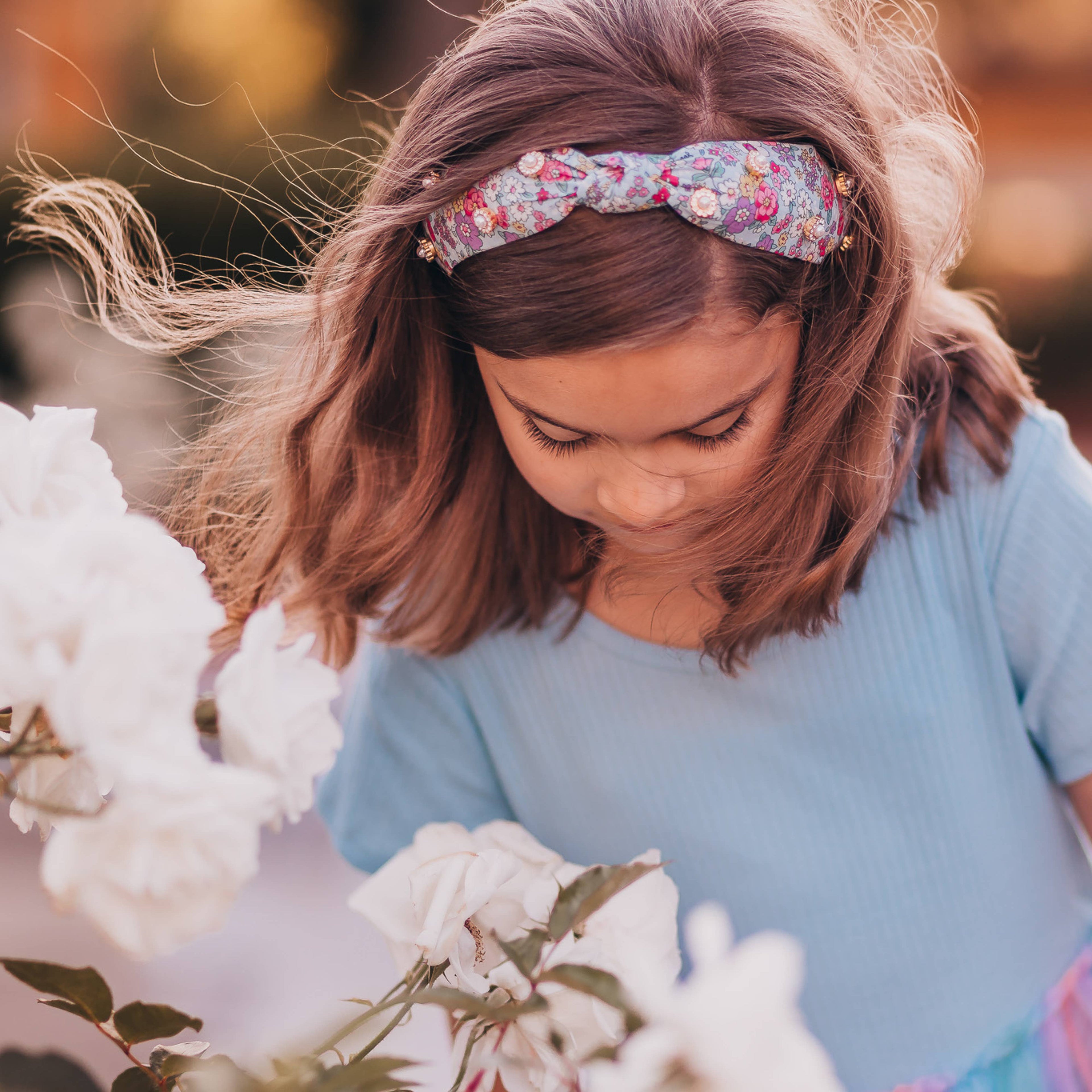 Kids Knot Headband - Embellished Floral Rhinestone Pearl