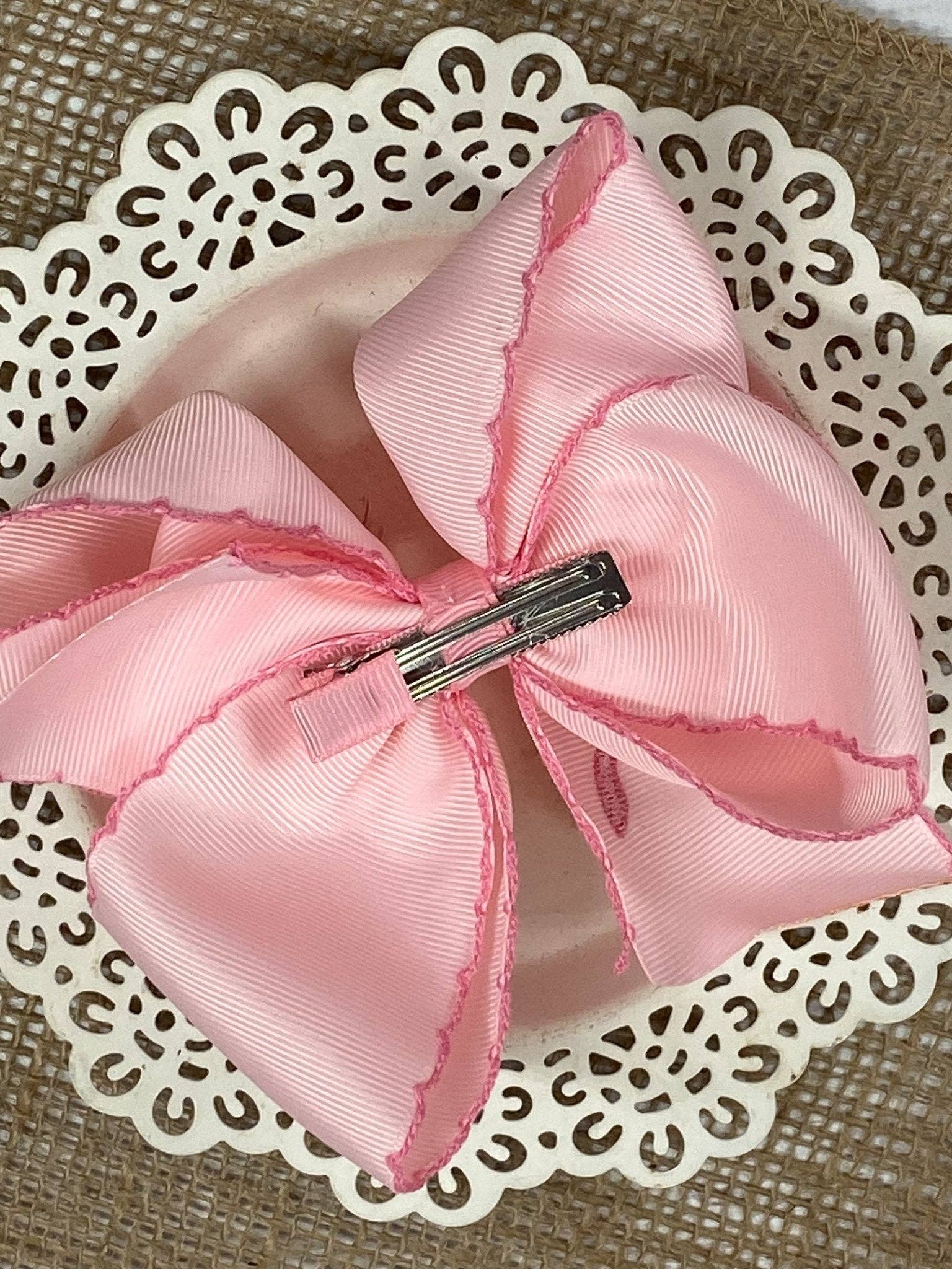 Pink Coquette Moonstitch Hair Bow | Clip or Headband