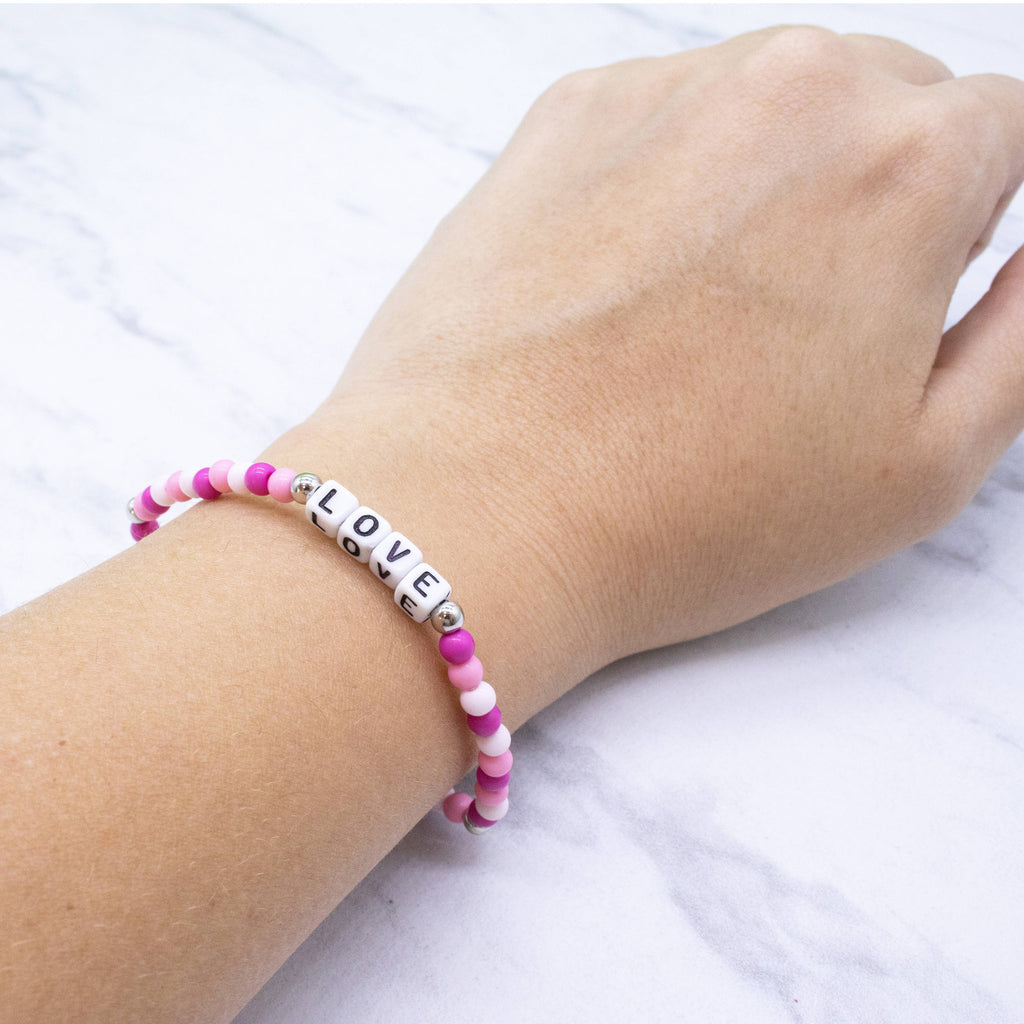 Pink Beaded Affirmation Word Bracelet - LOVE