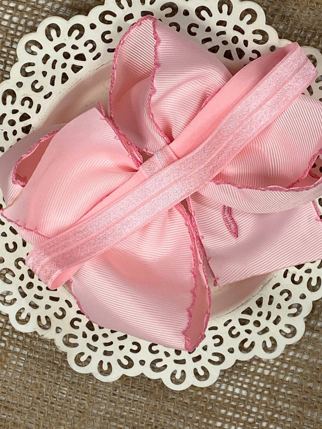 Pink Coquette Moonstitch Hair Bow | Clip or Headband