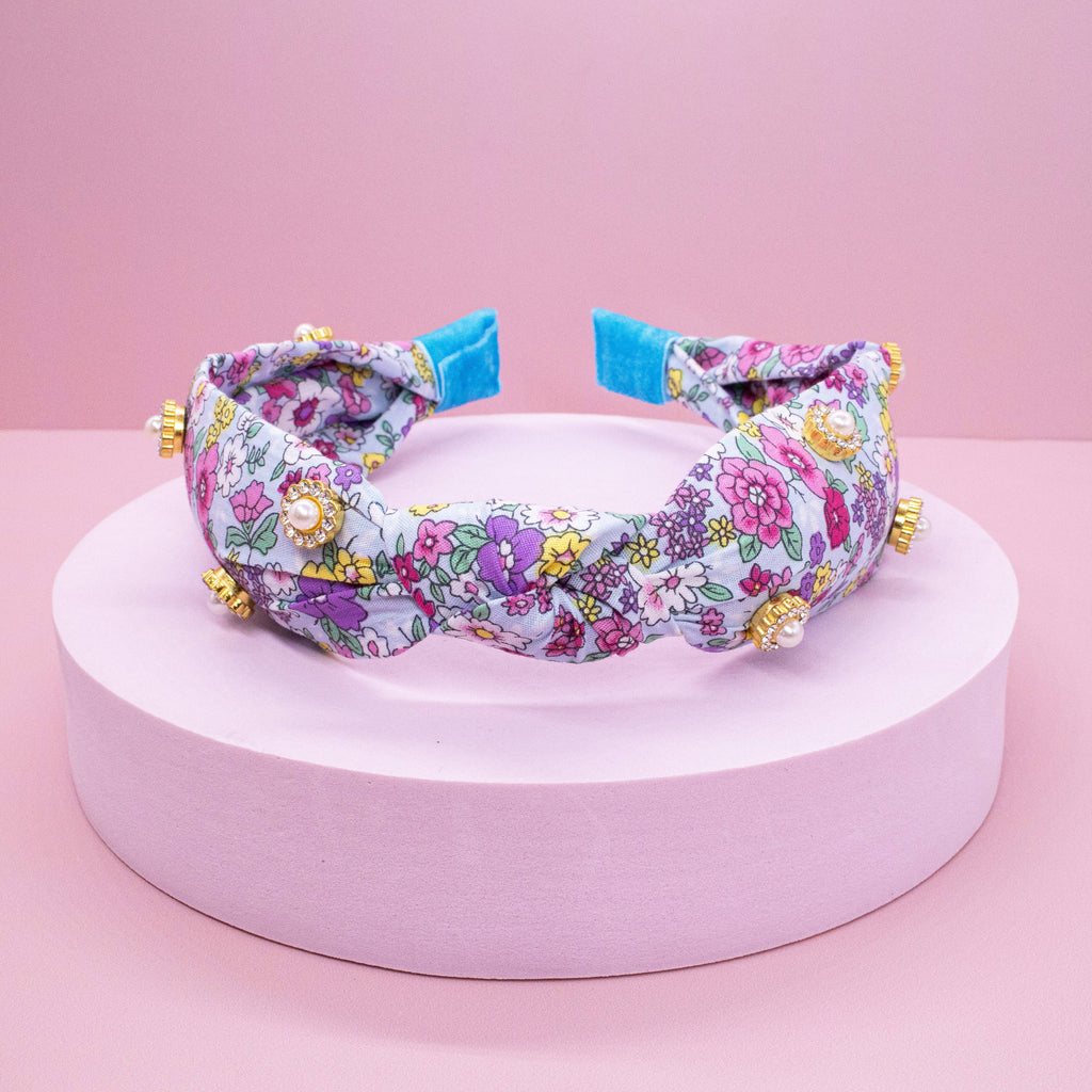 Kids Knot Headband - Embellished Floral Rhinestone Pearl