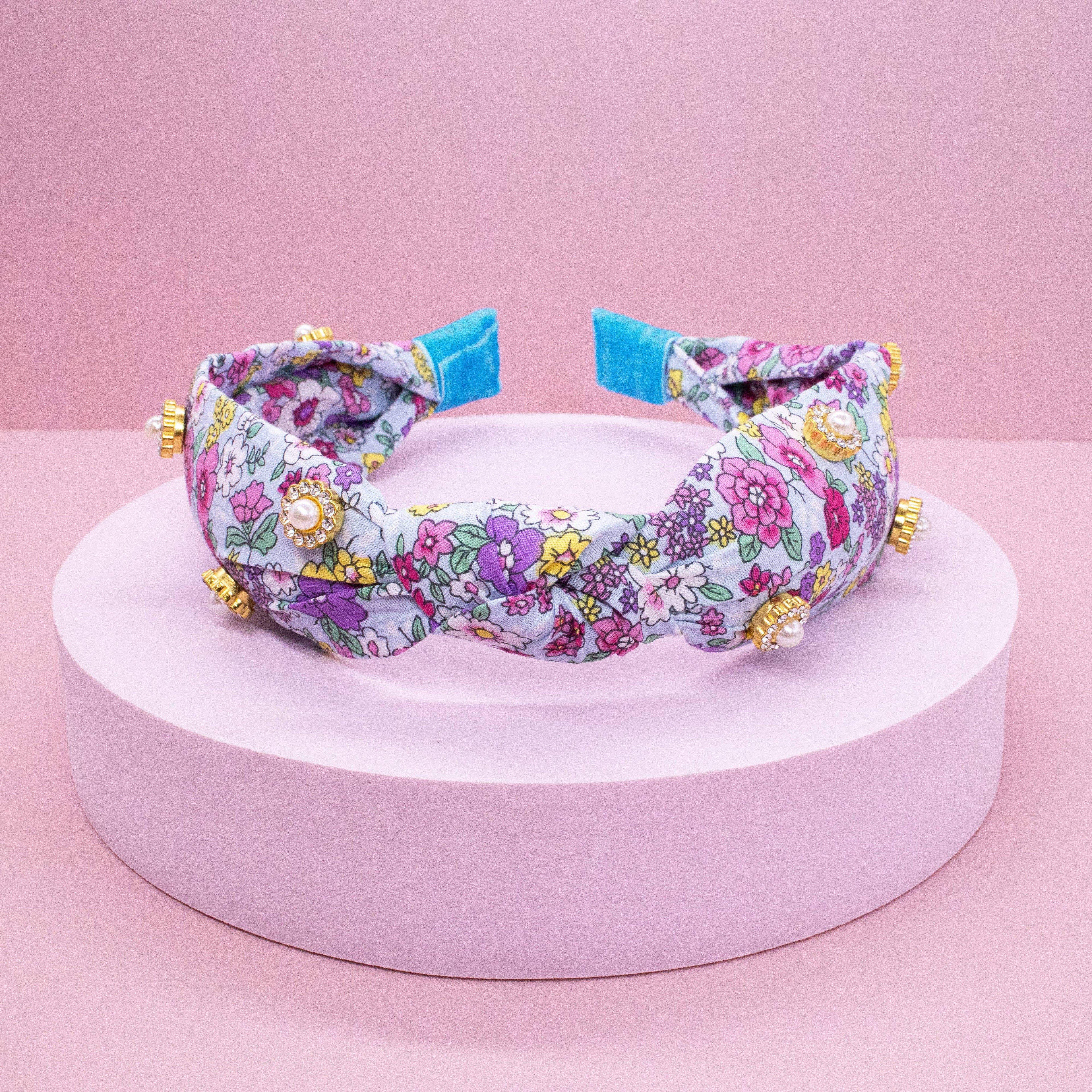 Kids Knot Headband - Embellished Floral Rhinestone Pearl