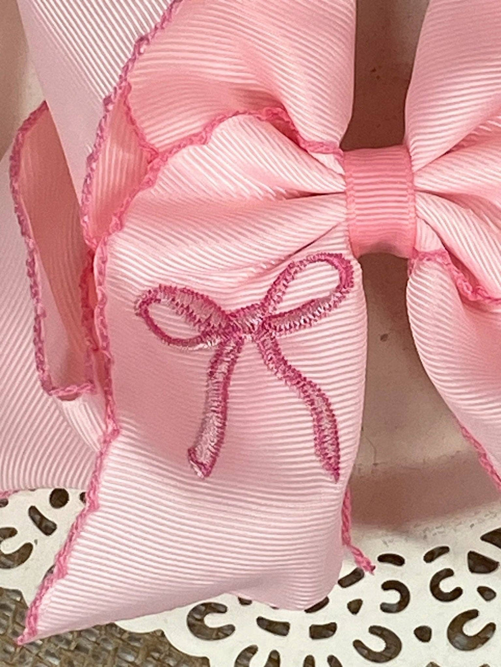 Pink Coquette Moonstitch Hair Bow | Clip or Headband