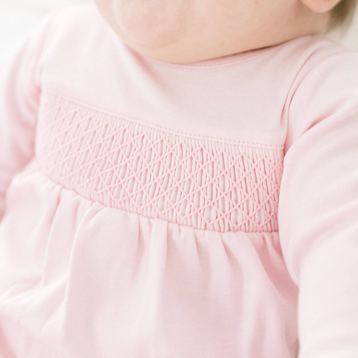 Newborn Baby Girl Pink Smocked Footie - Soft Pima Cotton