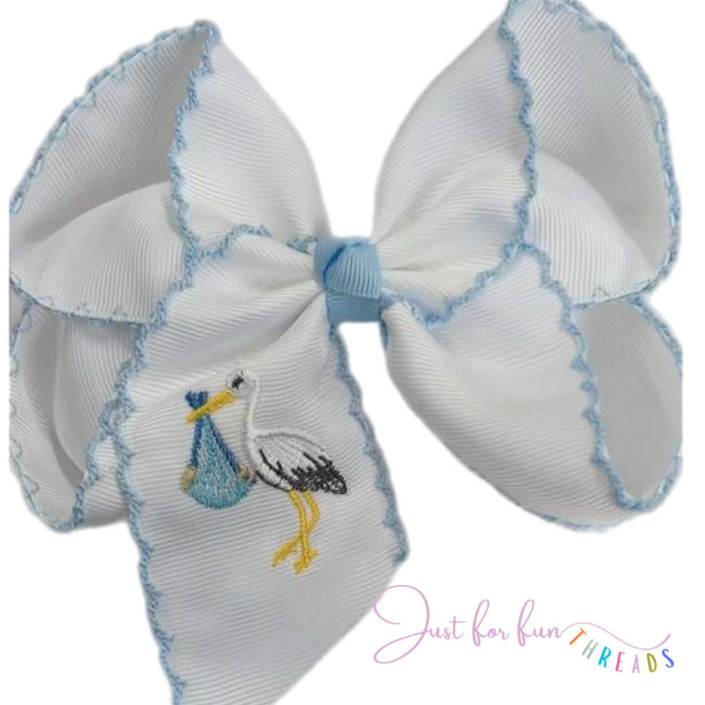 Stork Embroidered Moonstitch Hair Bow