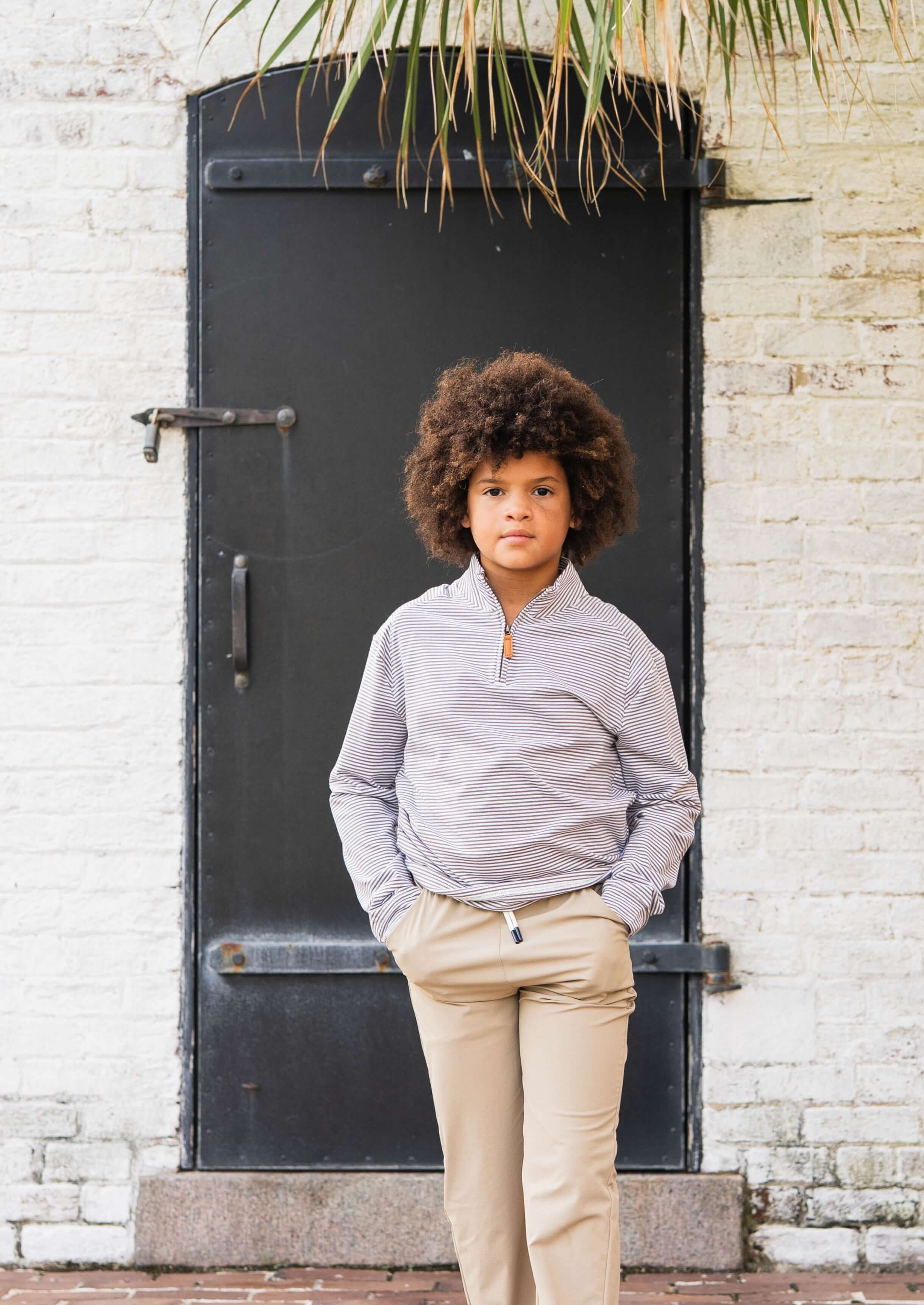Collins Boys Quarter Zip Khaki Stripe