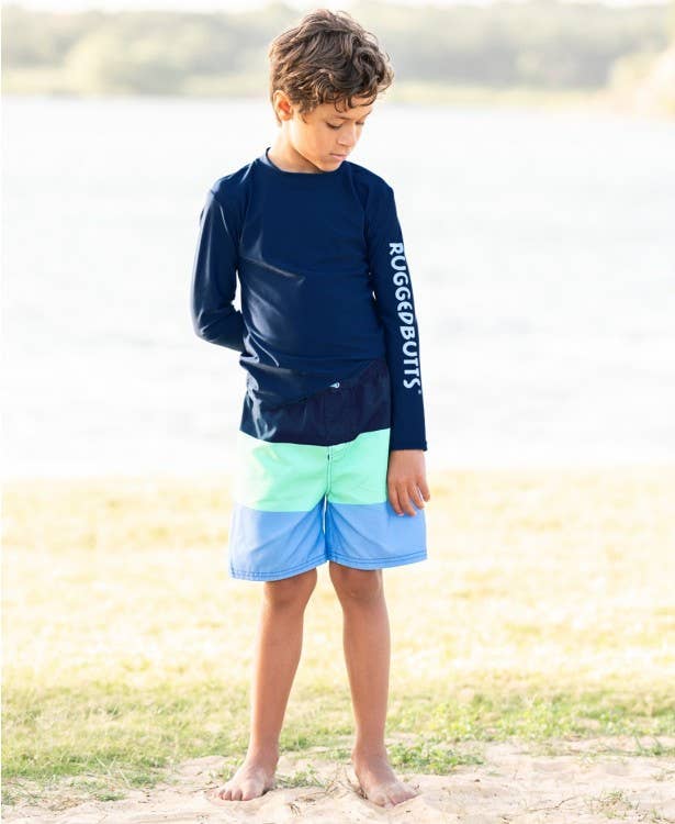Boys Navy Long Sleeve Logo Rash Guard