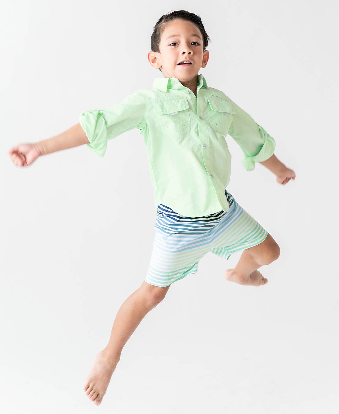 Boys Coastal Stripe Swim Trunks