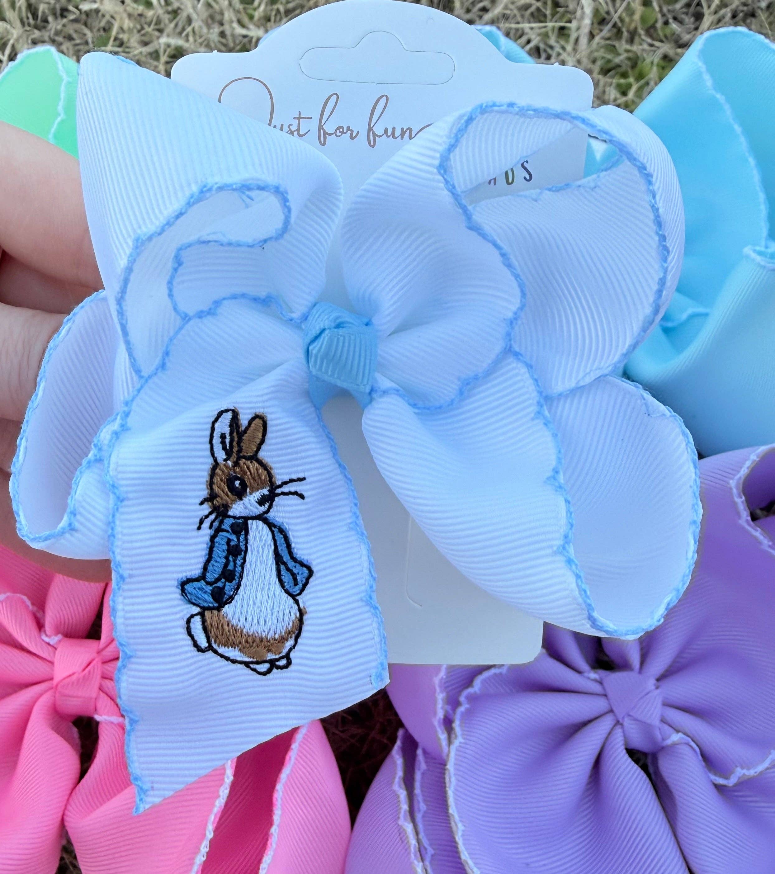 Blue Rabbit Embroidered Hair Bow